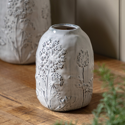 Rivington Embossed Ceramic Vase Stone  - Large