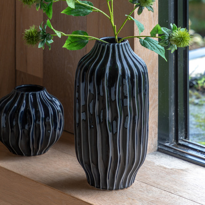 Studio Organic Ribbed Vase Midnight 180x180x365mm  - Large