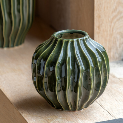 Studio Organic Ribbed Vase Olive 180x180x170mm  - Small