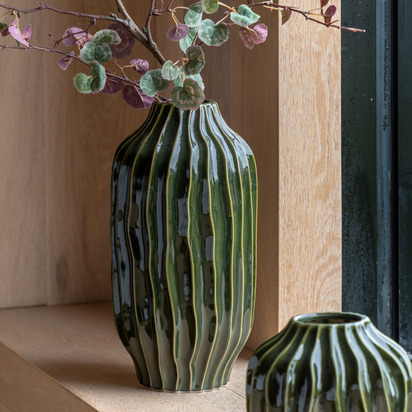 Studio Organic Ribbed Vase Olive 180x180x365mm  - Large