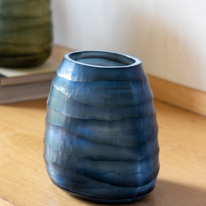 Kingsdale Handblown Carved Glass Vase Ink  - Small