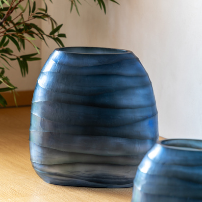 Kingsdale Handblown Carved Glass Vase Ink  - Large