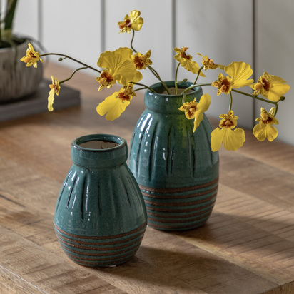 Kingscott Ribbed Ceramic Vase Teal (Set of 2)