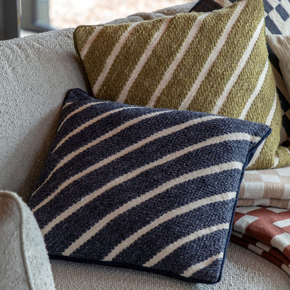 Camford Stripe Woven Cushion Ink Feather Filled