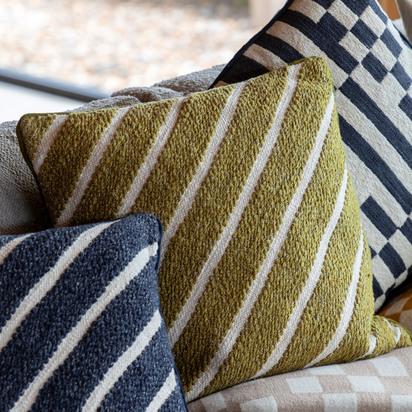 Camford Stripe Woven Cushion Olive 450x450mm Feather Filled
