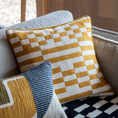 Elmbury Woven Cushion Ochre 450x450mm Feather Filled