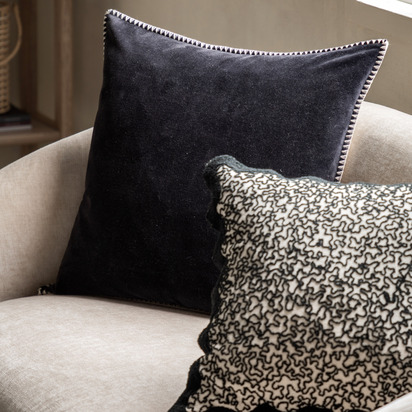 Fencroft Velvet Cushion Black 500x500mm Poly Filled