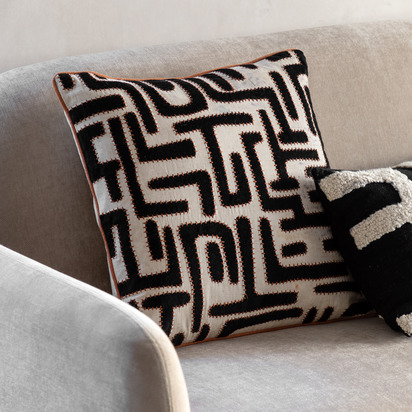 Glenstone Applique Cushion Blk & Apricot 450x450mm Feather Filled
