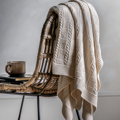 Cotton Cable Throw Cream 1300x1700mm