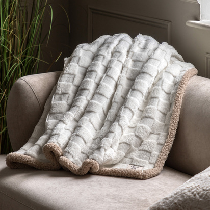 Glenworth Checked Sherpa Throw Cream
