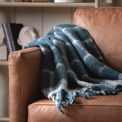 Studio Poly Faux Mohair Check Throw Blue 1300x1500mm