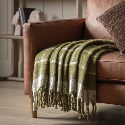 Studio Poly Faux Mohair Check Throw Green 1300x1500mm