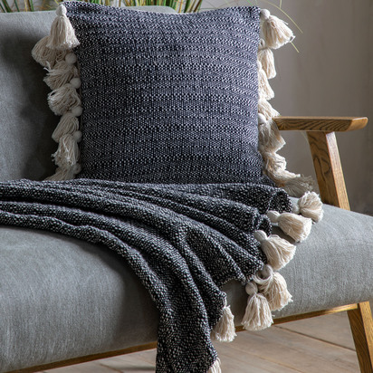 Studio Woven Throw with Tassels Black 1300x1700mm