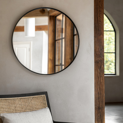 Cranley Large Round Mirror Black 800x35x800  - Large