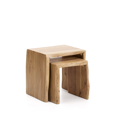 Lomiri set of 2 nesting side tables in solid acacia wood with bleached finish 50 x 42cm/34