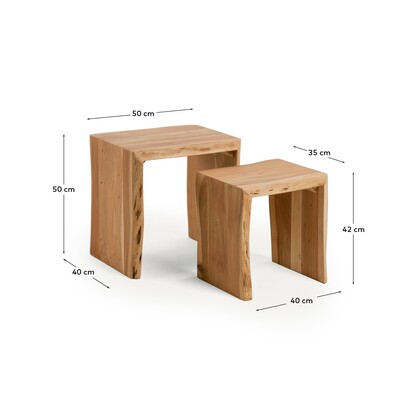 Lomiri set of 2 nesting side tables in solid acacia wood with bleached finish 50 x 42cm/34