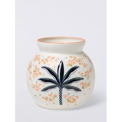 John Lewis Palm Tree Ceramic Urn Vase, H17.5cm, Multi Multi | 17.5 x 19 x 19 cm