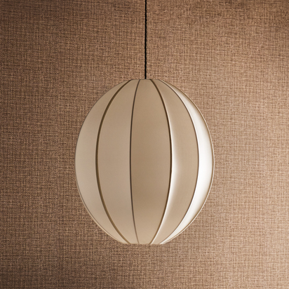 Large classic oval space pendant shade in white silk with white tape