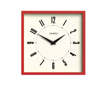 Jones Clocks Box Analogue Wall Clock, Engine Red Engine Red | H25 x W25 x D4cm