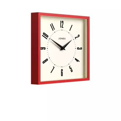 Jones Clocks Box Analogue Wall Clock, Engine Red Engine Red | H25 x W25 x D4cm