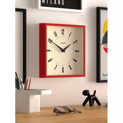 Jones Clocks Box Analogue Wall Clock, Engine Red Engine Red | H25 x W25 x D4cm