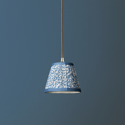 18cm Straight Empire Pendant shade in Turkish blue fish scales with blue tape