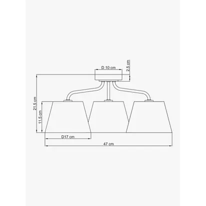 John Lewis Fulham 3 Arm Semi Flush Ceiling Light Black | H21.50 x W47 x D47cm