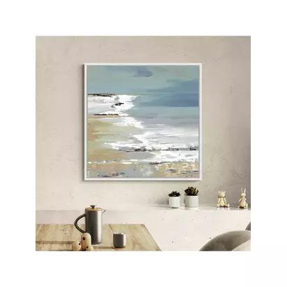 John Lewis Valeria Mravyan 'East Coast I' Framed Canvas Print, 106 x 106cm, Blue/Multi Blue/Multi | L106 x W106 x D3cm