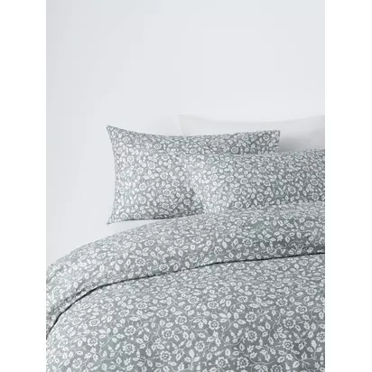 John Lewis Marlow Trailing Cotton Duvet Cover Set, Sage Sage | L200 x W135cm