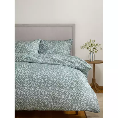 John Lewis Marlow Trailing Cotton Duvet Cover Set, Sage Sage | L200 x W135cm