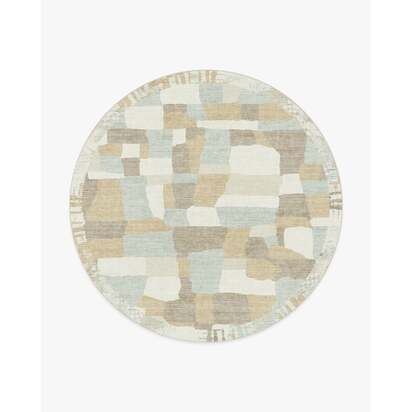 Boulder Neutral & Grey Flatwoven Rug by The Local Project - 245 Round cm - Rug + Pad System