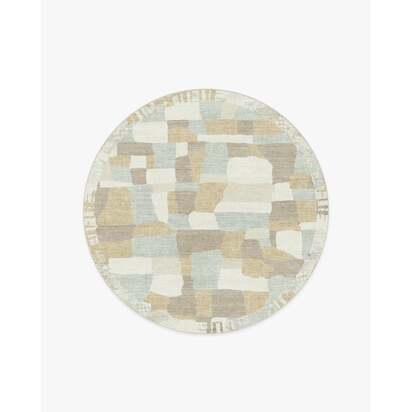 Boulder Neutral & Grey Flatwoven Rug by The Local Project - 185 Round cm - Rug + Cushioned Pad System
