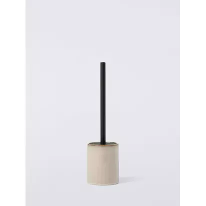 John Lewis Glazed Ceramic Toilet Brush and Holder, Grey | 37 x 9.7 x 9.7 cm