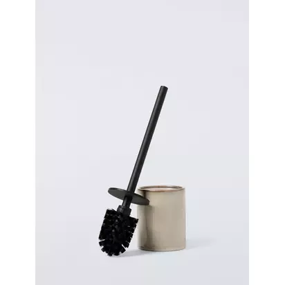 John Lewis Glazed Ceramic Toilet Brush and Holder, Grey | 37 x 9.7 x 9.7 cm