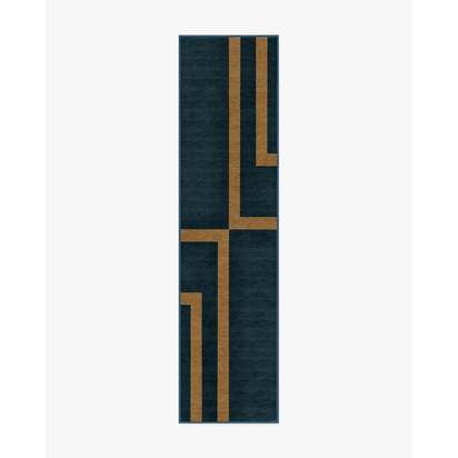 Aldo Indigo & Ochre Flatwoven Rug by The Local Project - 75 x 305 cm - Rug + Cushioned Pad System