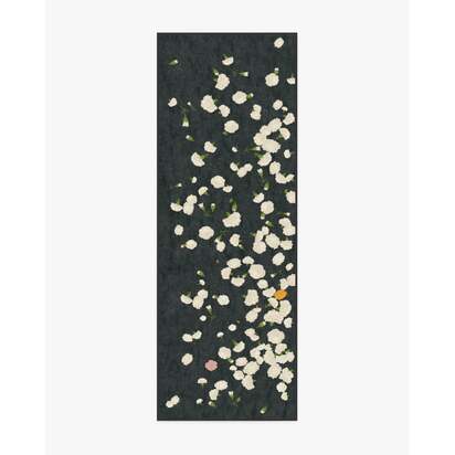 Fluttering Carnations Charcoal & Ivory Flatwoven Rug by The Local Project - 75 x 215 cm - Rug + Pad System
