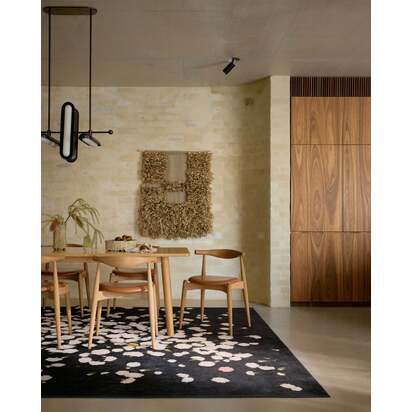 Fluttering Carnations Charcoal & Ivory Flatwoven Rug by The Local Project - 75 x 215 cm - Rug + Pad System