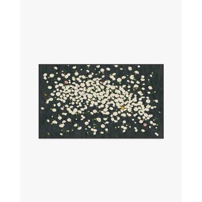 Fluttering Carnations Charcoal & Ivory Flatwoven Rug by The Local Project - 90 x 150 cm - Rug + Pad System
