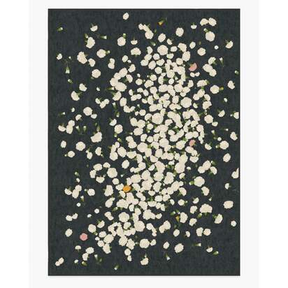 Fluttering Carnations Charcoal & Ivory Flatwoven Rug by The Local Project - 305 x 425 cm - Rug + Pad System