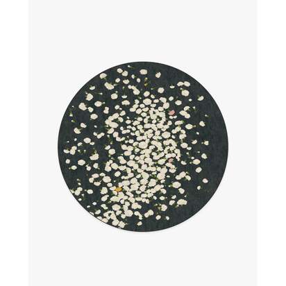 Fluttering Carnations Charcoal & Ivory Flatwoven Rug by The Local Project - 185 Round cm - Rug + Pad System