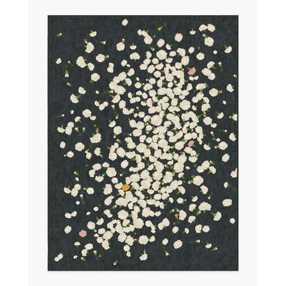 Fluttering Carnations Charcoal & Ivory Flatwoven Rug by The Local Project - 275 x 365 cm - Rug + Cushioned Pad System