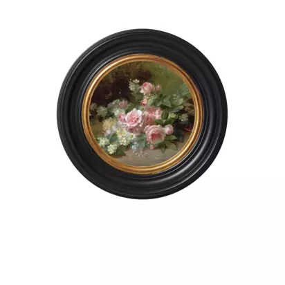 Brookpace Lascelles 'Roses & Daisies' Round Porthole Framed Print, 43cm, Multi Black Multi | 43 x 43 x 4.2cm