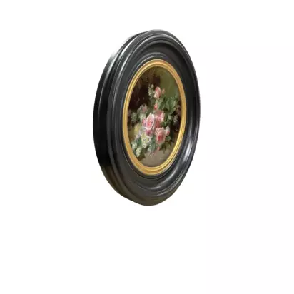 Brookpace Lascelles 'Roses & Daisies' Round Porthole Framed Print, 43cm, Multi Black Multi | 43 x 43 x 4.2cm