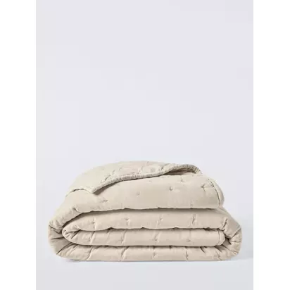 John Lewis Cotton Velvet Quilted Bedspread Putty | 220x220cm