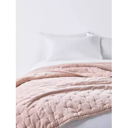 John Lewis Cotton Velvet Quilted Bedspread Rosa | 220x220cm