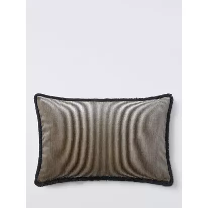 John Lewis Mini Stripe Velvet Fringed Cushion, Black Black | 40 x 60cm