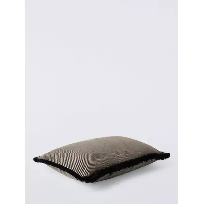 John Lewis Mini Stripe Velvet Fringed Cushion, Black Black | 40 x 60cm