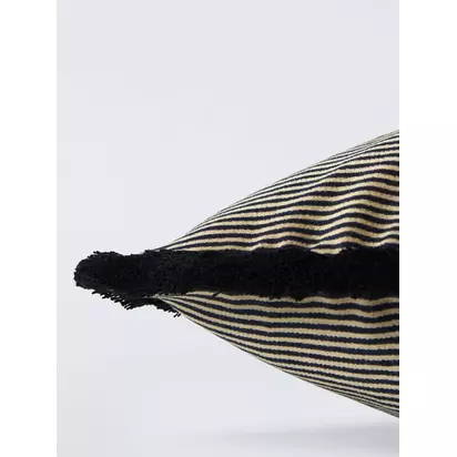 John Lewis Mini Stripe Velvet Fringed Cushion, Black Black | 40 x 60cm