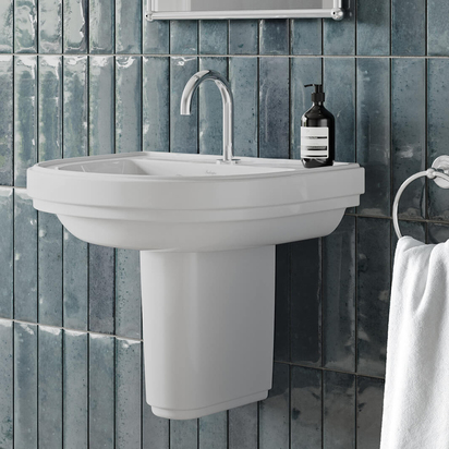Burlington Riviera 580mm D Shaped Basin & Semi Pedestal - 1 Tap Hole