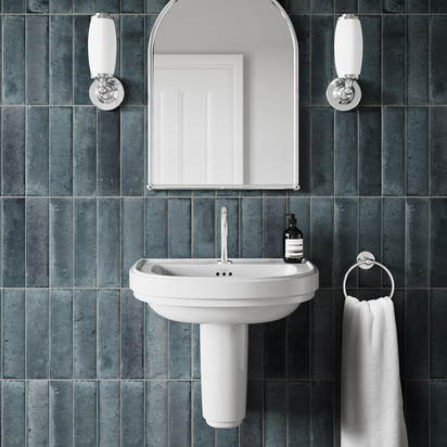 Burlington Riviera 580mm D Shaped Basin & Semi Pedestal - 1 Tap Hole